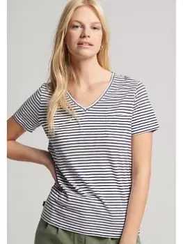 Image of Superdry Pocket V-Neck T-Shirt - Navy, Blue, Size 10, Women