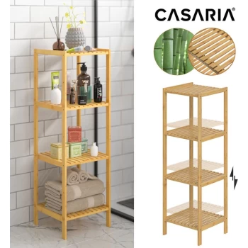 Image of Casaria - Bathroom Wooden Bamboo Rack Brown Kitchen Shelf Standing Bathroom Shelf Bath Wood Brown Shoe Cabinet Basement Hallway Storage Robust