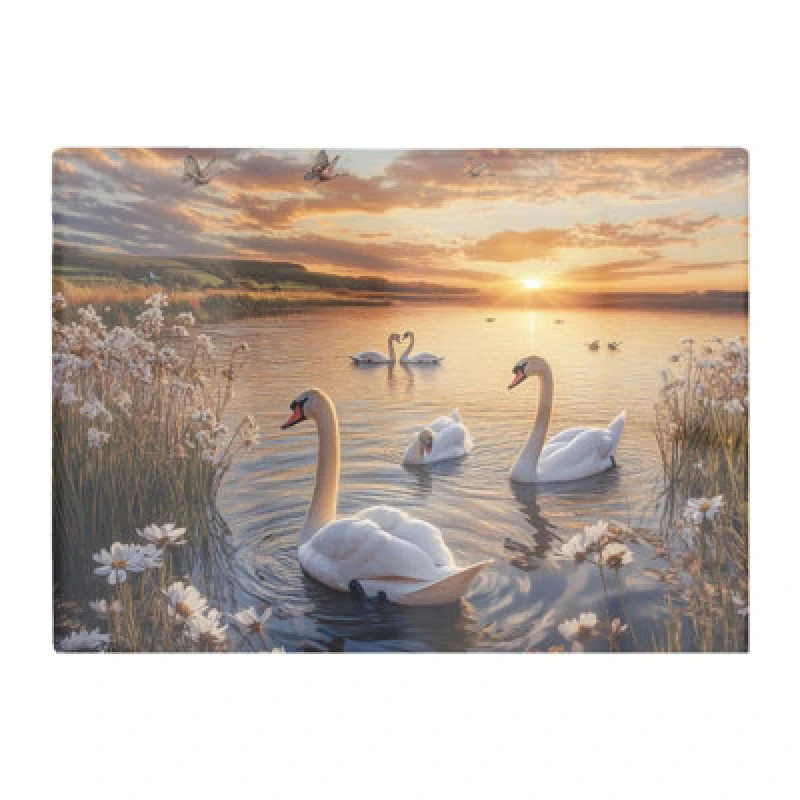 Image of Warren Reed Designer Swans At Sunset In A Beautiful Lake Chopping Board