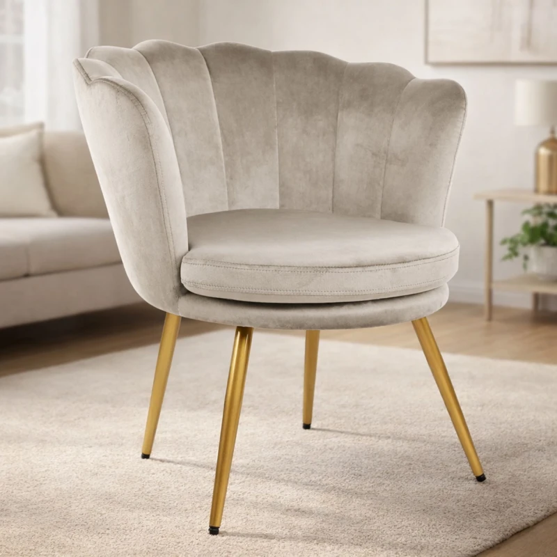 Image of RayGar Genesis Flora Petal Back Chair In Velvet - Taupe, Brown RG1482