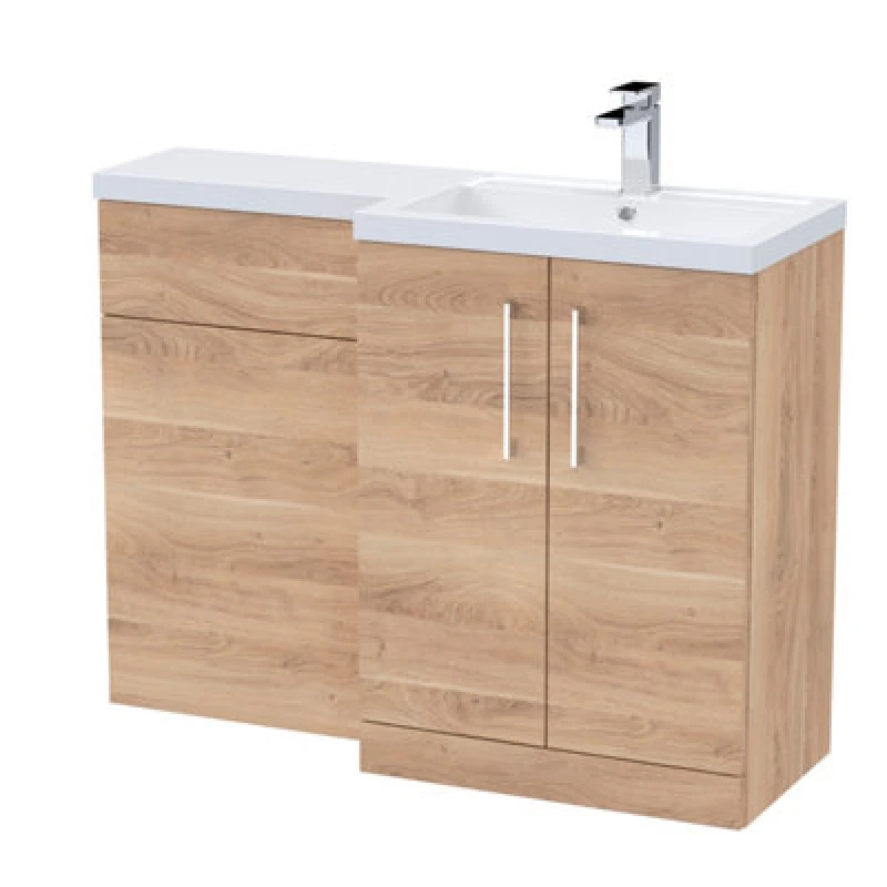 Image of Nuie 1100mm Right Hand Combination, Polymarble Basin Pre-Drilled With 1 Tap Hole, Bathroom Storage Unit In Bleached Oak