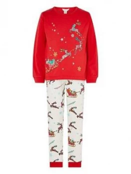 Image of Monsoon Girls Christmas Sleigh Jersey Pyjamas - Red