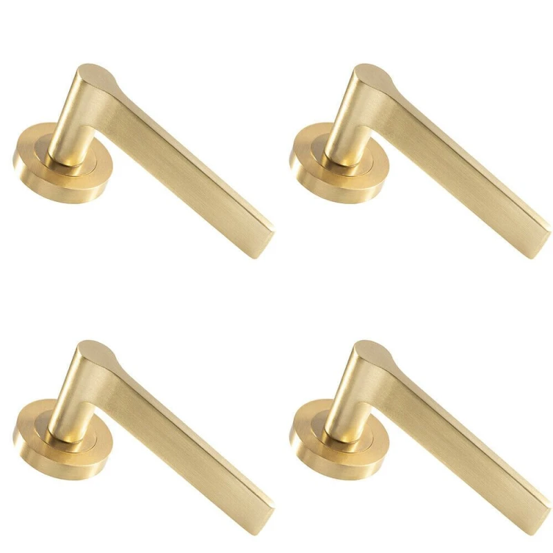 Image of Loops 4x PAIR Straight Rounded Handle on Round Rose Concealed Fix Satin Brass Metallics