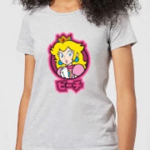 Image of Nintendo Super Mario Peach Kanji Womens T-Shirt - Grey - M