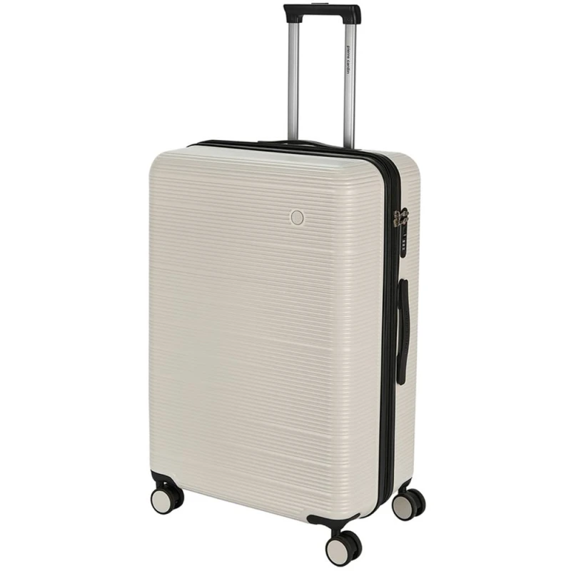 Image of Pierre Cardin Arles Medium Checked Travel Suitcase, Expandable Hard Shell - White White Unisex Medium
