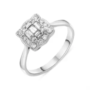 Image of 18ct White Gold 0.45ct Diamond Baguette Cut Vintage Style Cluster Ring