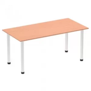 Image of Impulse 1600mm Straight Table Beech Top Chrome Post Leg