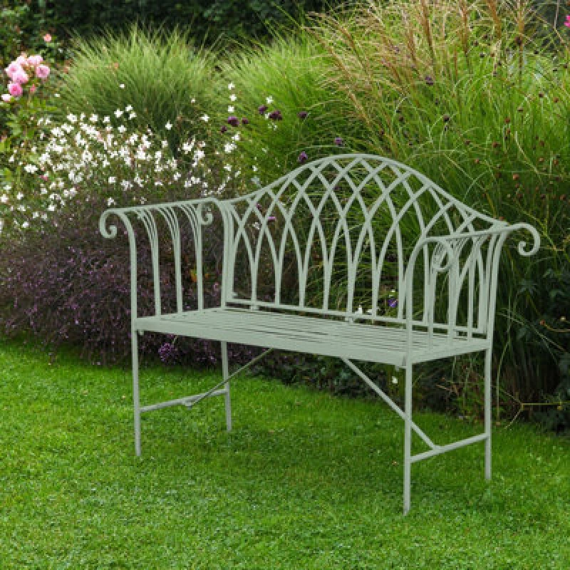 Image of Garden Gear Versailles Garden Outdoor Bench In Wrought Iron (Sage Green)