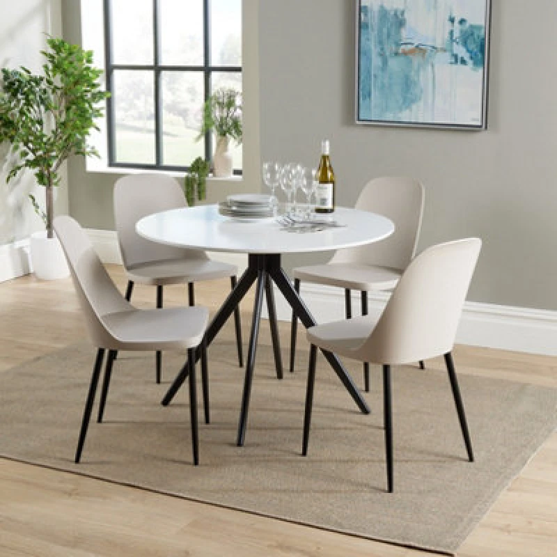 Image of Core Products Aspen White 100Cm Round Dining Table With 4 Calico Plastic Duo Design Chairs