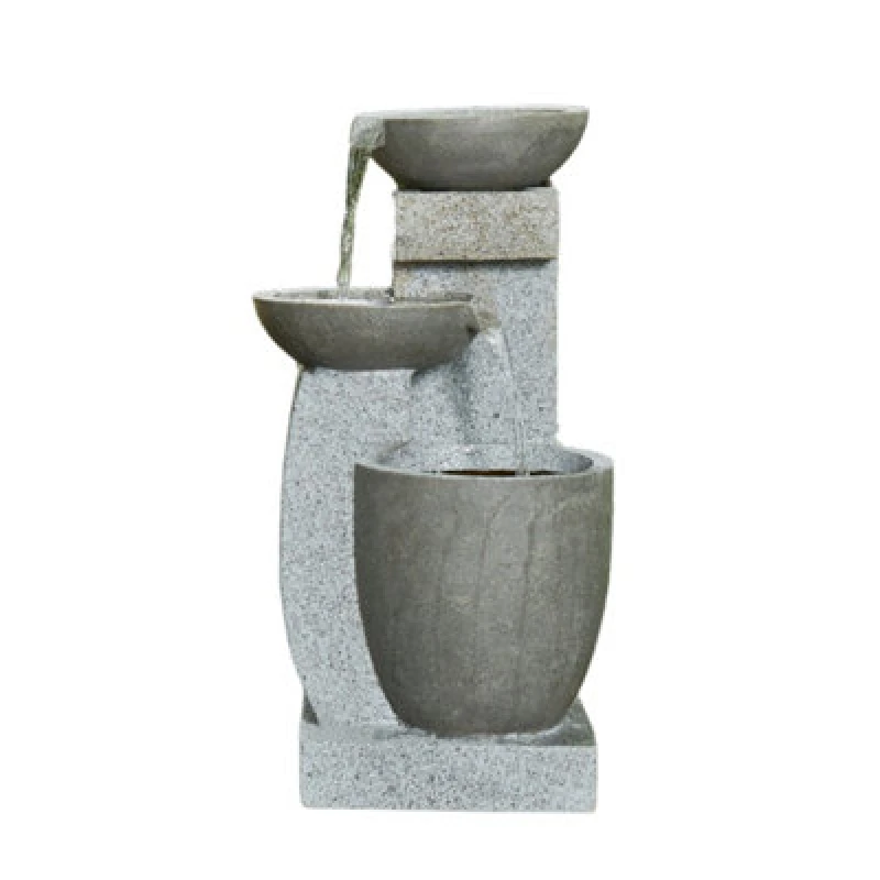 Image of Vossmoon Harmonia garden water fountain comprising tiered cascade waterfall into contemporary bowls Grey