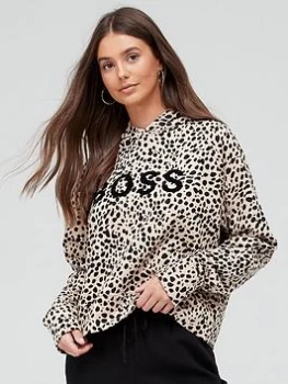 Image of Hugo Boss Leopard Print Pullover Hoodie Brown Size M Women