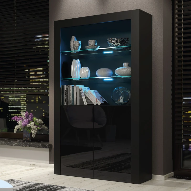 Image of Creative Furniture Spectrum Display Cabinet 170cm - A Contemporary and Spacious Cabinet with Glass Shelves and LED Lights Black