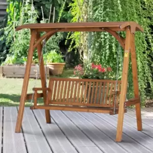 Image of Outsunny 3 Seater Larch Wood Wooden Garden Swing Chair Seat Hammock Bench Lounger Wood