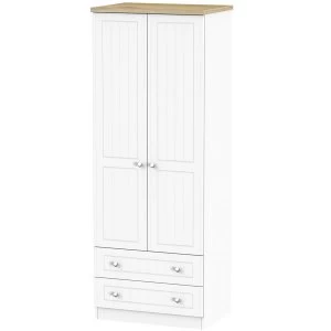 Image of Robert Dyas Wilcox Ready Assembled 2-Door Wardrobe with Drawers - Porcelain Ash