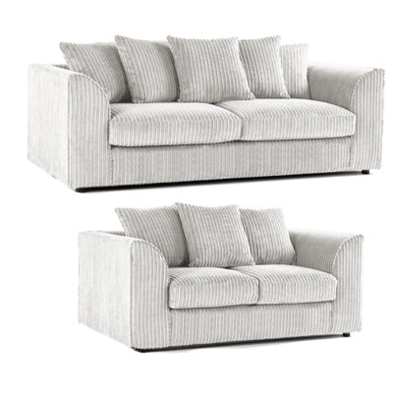 Image of Furnishings For Less UK Luxor Jumbo Cord Silver 3 + 2 Fabric Sofa Suite