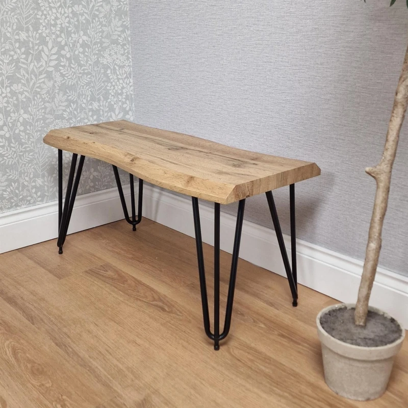 Image of KOSY KOALA KOSY KOALA Wooden Bench With Metal Hairpin Legs for Dining Room, Work, or Study in Brown Brown One Size Unisex 5061055342373