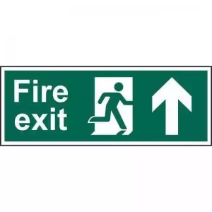 Image of Fire Exit Man Arrow Up sign 600 x 200mm. Manufactured from strong