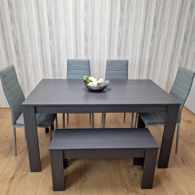 Image of KOSY KOALA Dining Table Set with 4 Chairs and a Bench Dining Room and Kitchen table set of 4 Dark Grey