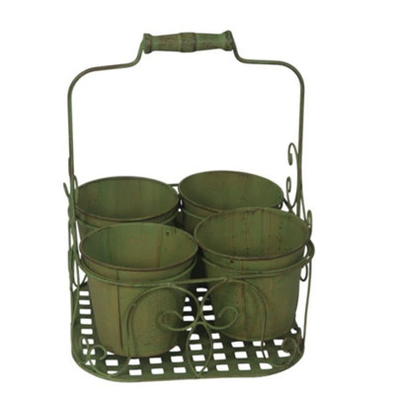 Image of Minster 4 Decorative Basket Pot Planter - Glass - L26 X W26 X H34cm - Leaf Green