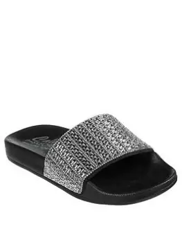 Image of Skechers Pop Ups Square Rhinestone Slides - Black, Size 5, Women