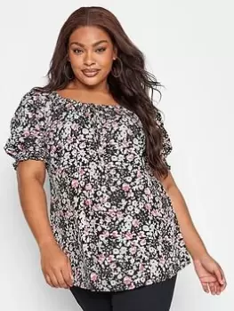 Image of Yours Sb Gypsy Top Black/pink Ditsy Floral, Black, Size 20, Women