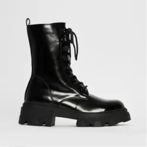 Image of Missguided Patent Lace Up Chunky Sole Ankle Boots - Black