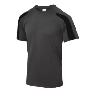 Image of Just Cool Mens Contrast Cool Sports Plain T-Shirt (XL) (Charcoal/Jet Black)