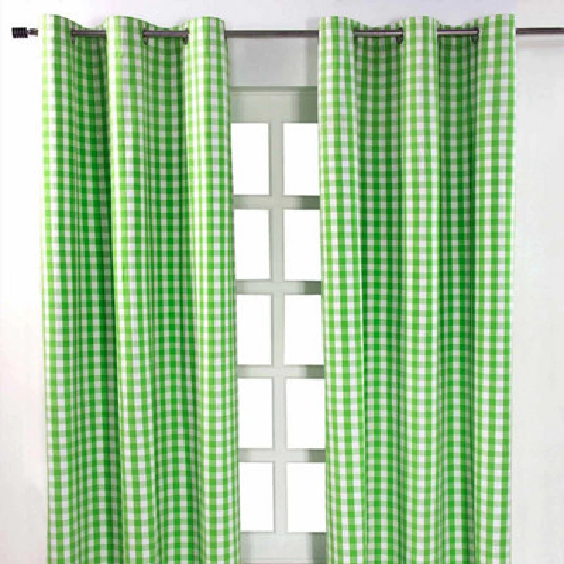 Image of Homescapes Cotton Green Block Check Gingham Eyelet Curtains 137 X 228 Cm