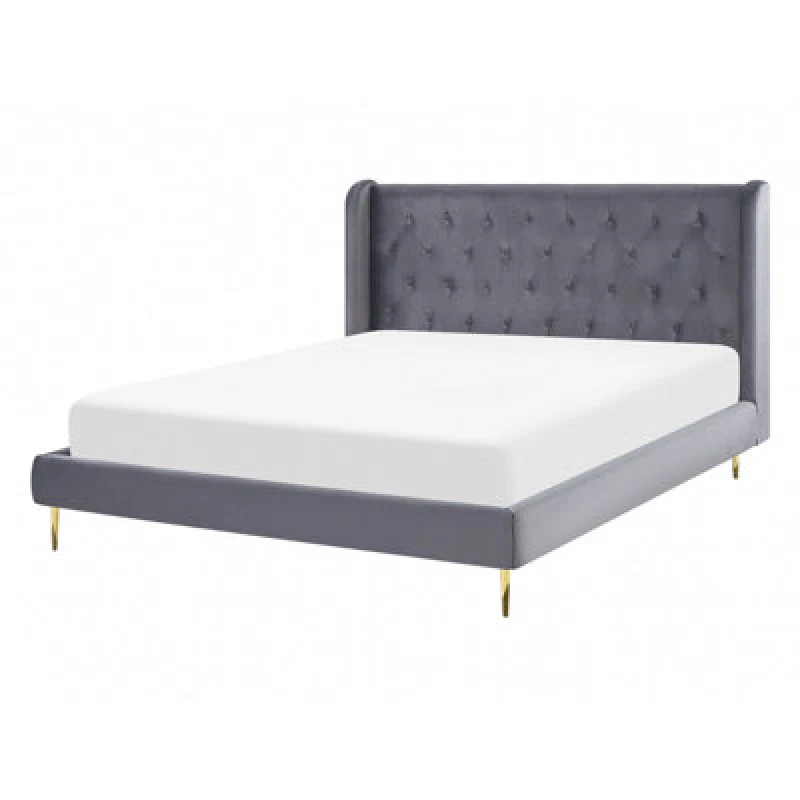 Image of Beliani Bed Velvet Forbach 140 X 200 Cm (Eu Double) Grey