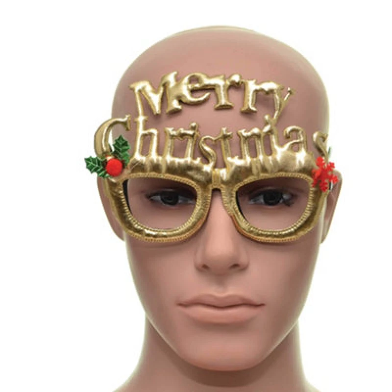 Image of Shatchi Novelty Glitter Gold Merry Christmas Christmas Glasses Christmas Party Props Photo Booth Accessories Stocking Fillers Gold