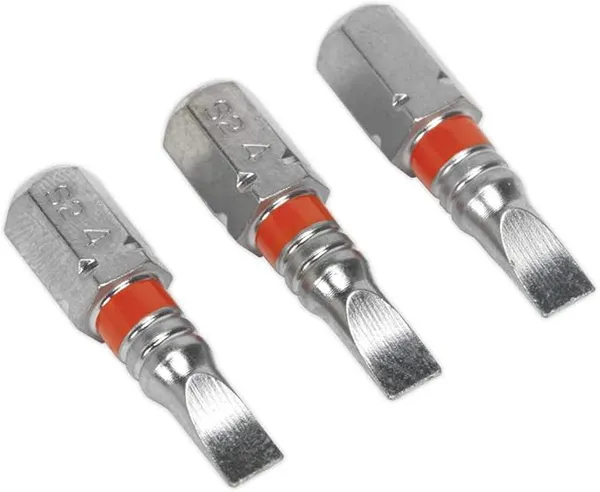 Image of Sealey AK210507 Power Tool Bits Slotted 4mm Colour-Coded S2 25mm 3pc