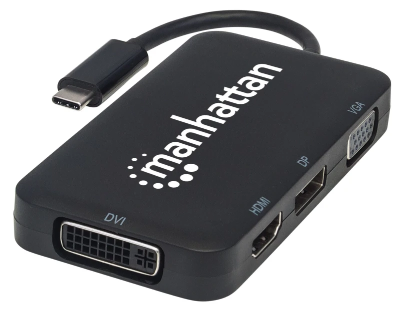 Image of Manhattan Manhattan USB-C Dock/Hub Ports (x4): DisplayPort DVI-I HDMI or VGA Note: Only One Port can be used at a time External Power Supply Not Neede