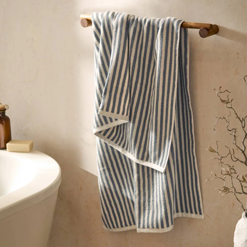 Image of Yard Hebden Striped 100% Cotton Towel in Pale Blue Size: Bath Sheet Pale Blue Unisex Bath Sheet