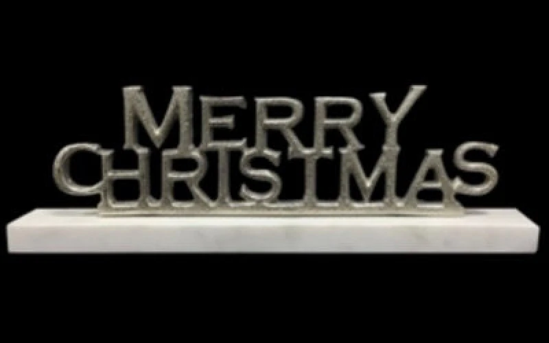 Image of Minster Nickel Plated Merry Christmas In Stand - L3 X W30 X H8 Cm
