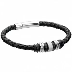 Image of Fred Bennett SS Clasp Black Leather Bracelet FB-B3898