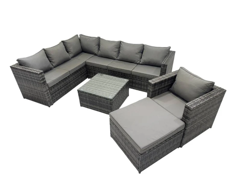 Image of Fimous Patio Furniture Sets with Corner Sofa Chair Coffee Table Big Footstool in Dark Grey Dark Grey Unisex