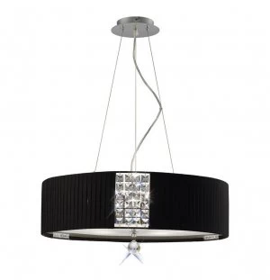 Image of Ceiling Pendant Round with Black Shade 5 Light Polished Chrome, Crystal