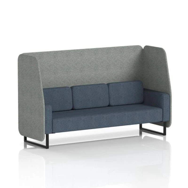 Image of Brixworth 3 Seater Open Office Booth with Black Legs in Rivet Fabric - Prime Panels and Crucible Sofa