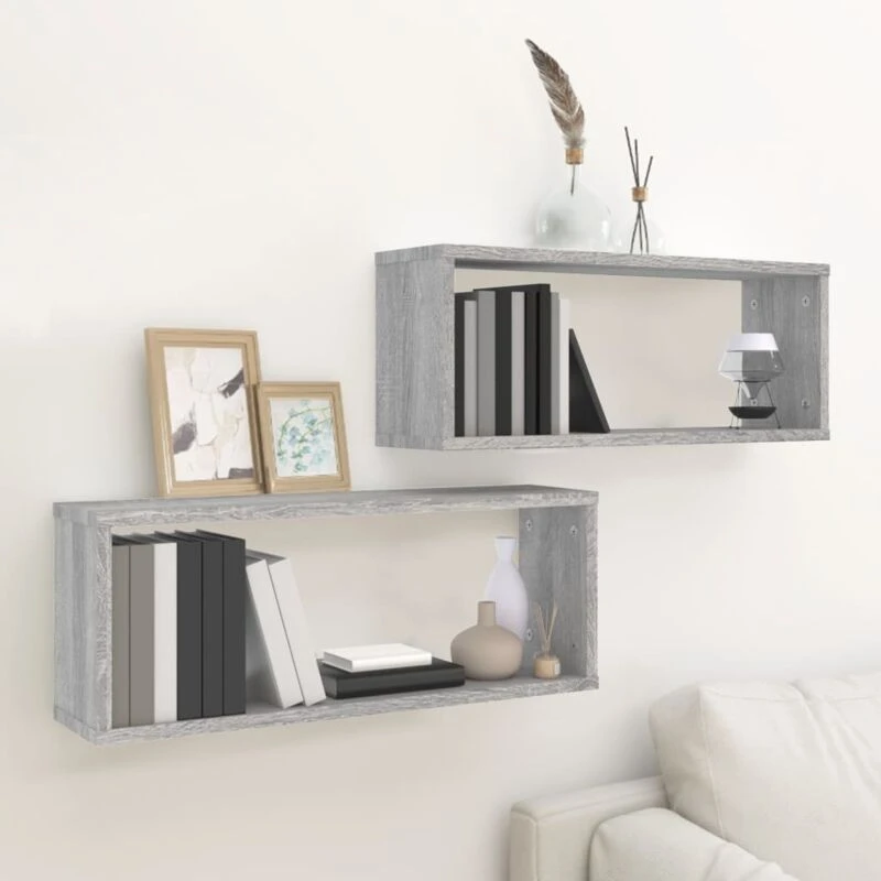 Image of VIDAXL Vidaxl - Wall Cube Shelves 2 pcs Grey Sonoma 60x15x23cm Engineered Wood 8720286956076