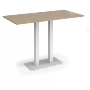 Image of Eros rectangular poseur table with flat white rectangular base and twin uprights 1600mm x 800mm - kendal oak