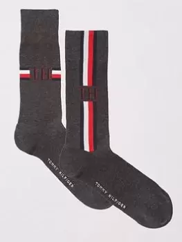 Image of Tommy Hilfiger Iconic Stripe 2 Pack Socks, Grey, Size 9-11, Men