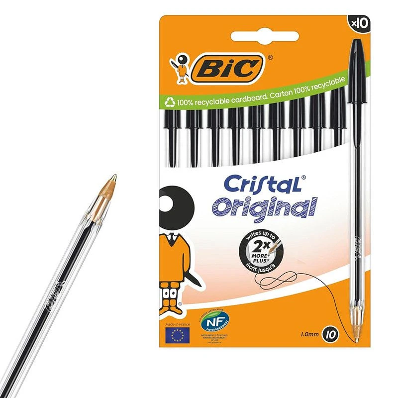 Image of Bic Bic Cristal Ballpoint Pen 1.0mm Tip 0.32mm Line Black (Pack 10) - 516353 516353