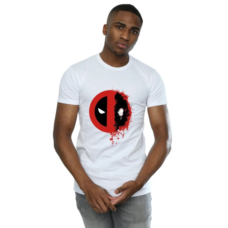 Image of Marvel Marvel Men Deadpool Split Splat Logo T-Shirt in White Size: Small White S Male 5057245794329