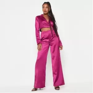 Image of Missguided Co Ord Wide Leg Satin Trousers - Pink