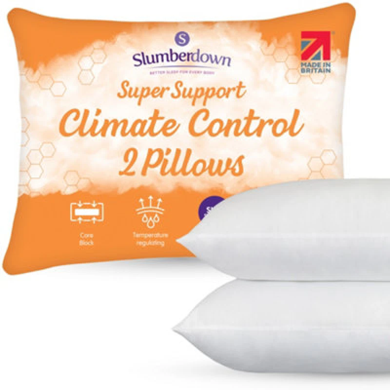 Image of Slumberdown 2 Pack Climate Control Super Support Side Sleeper Firm Pillows White