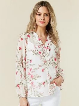 Image of Wallis Petite Ivory Floral Ruffle Top - Cream, Size 8, Women