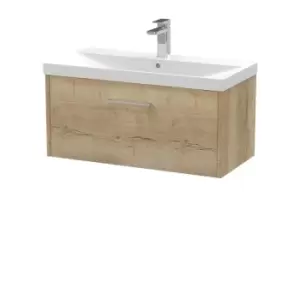 Image of Hudson Reed Juno 800mm Wall Hung Single Drawer Vanity & Thin-Edge Basin - Autumn Oak