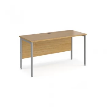 Image of Office Desk 1400mm Rectangular Desk With H-Frame Leg Oak Tops With Silver Frames 600mm Depth Maestro 25