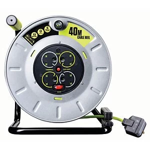 Image of Masterplug Pro-XT 4 Socket Metal Open Reel High Visibility Cable - 40m 13A