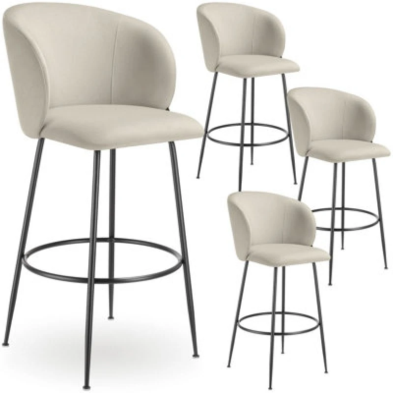 Image of Tectake Bar Stool Luana - With Backrest, Velvet Look And Padded - Cream/black, Set Of 4